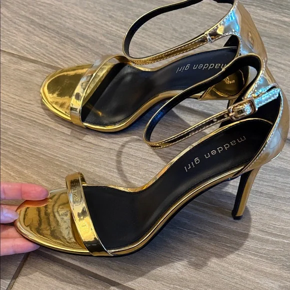 Madden Girl Metallic Gold Ankle Strap Heels Sz 8.5 M - Picture 11 of 14